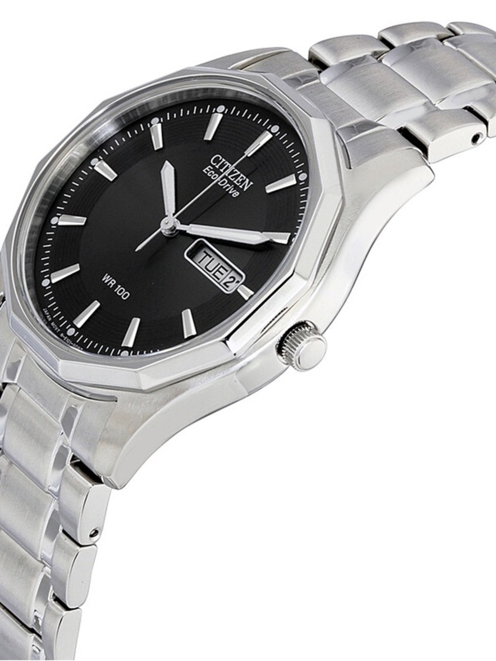Citizen Men's Eco Drive Silver Stainless Steel Watch with Black Dial
